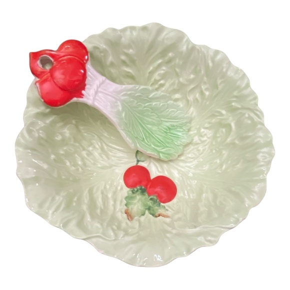 Vtg Carlton Ware ceramic lettuce leaf & tomato salad bowl & matching spoon rest - Picture 3 of 16